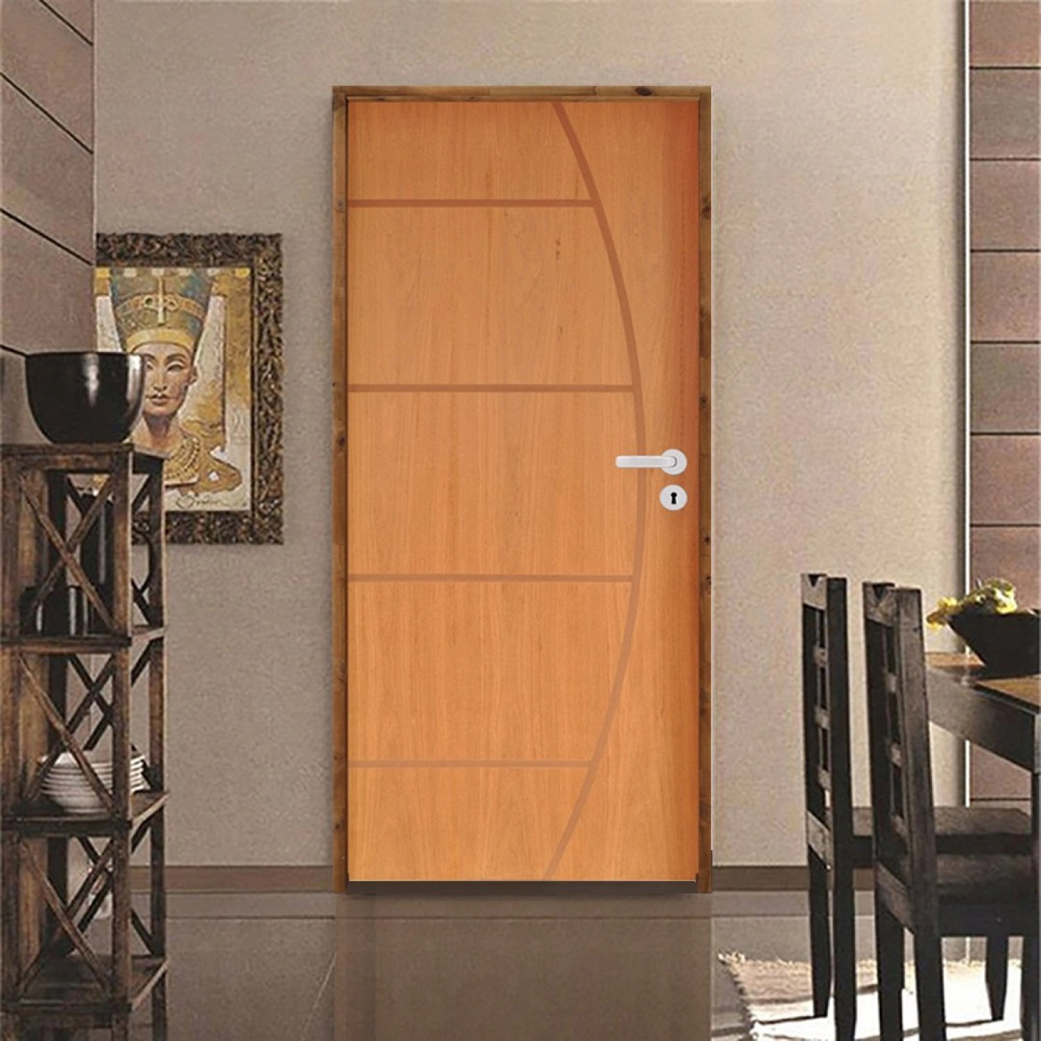 Kit Porta De Madeira 210x62cm Batente 11cm Fechadura Rolete Belissima 6 Rodam Abertura Direita Imbuia