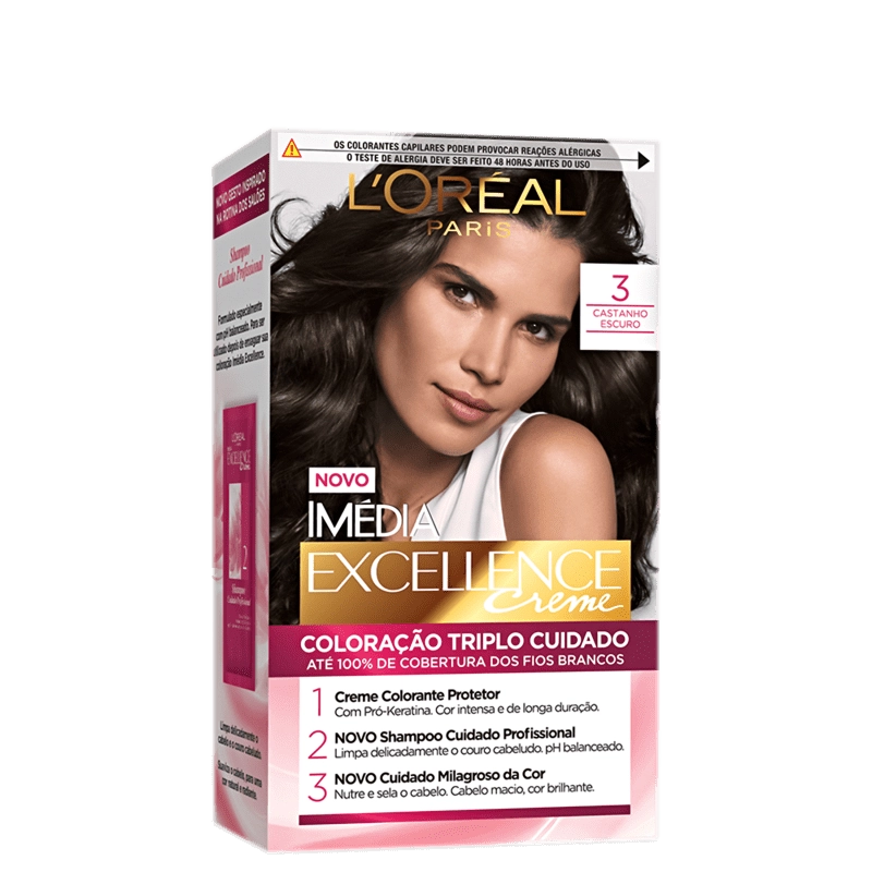 Tintura L`oreal Imédia Excellence Creme Kit 3 Castanho Escuro Precioso