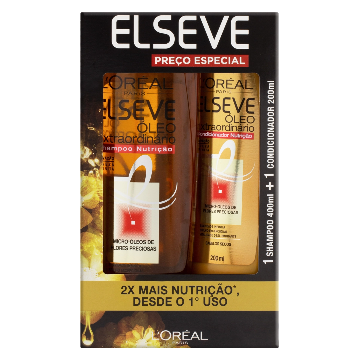Kit Shampoo 400ml Condicionador 200ml Loréal Paris Elseve óleo Extraordinário Nutrição