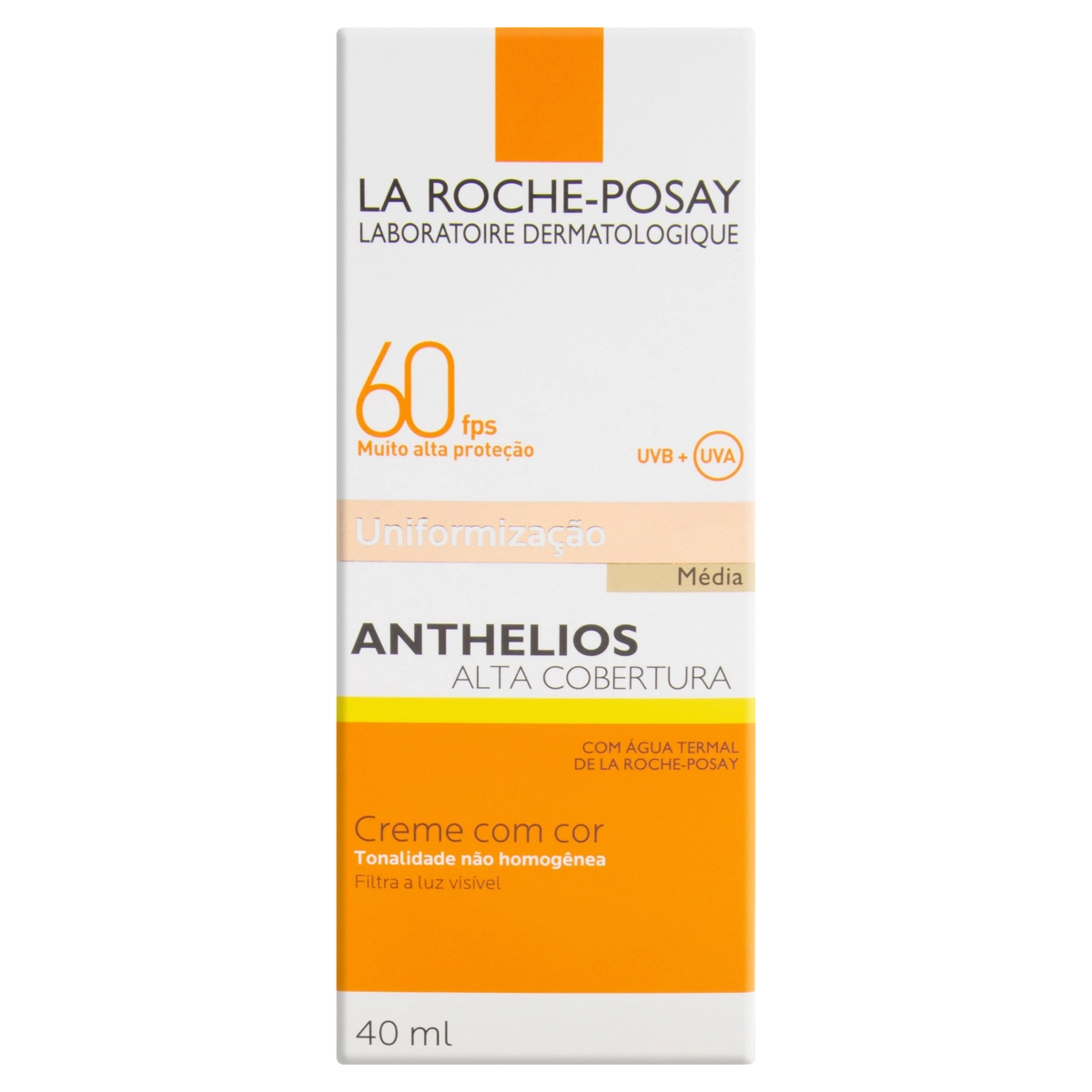 Protetor Solar Alta Cobertura Com Cor Fps 60 Sem Perfume Média La Roche Posay Anthelios Caixa 40ml