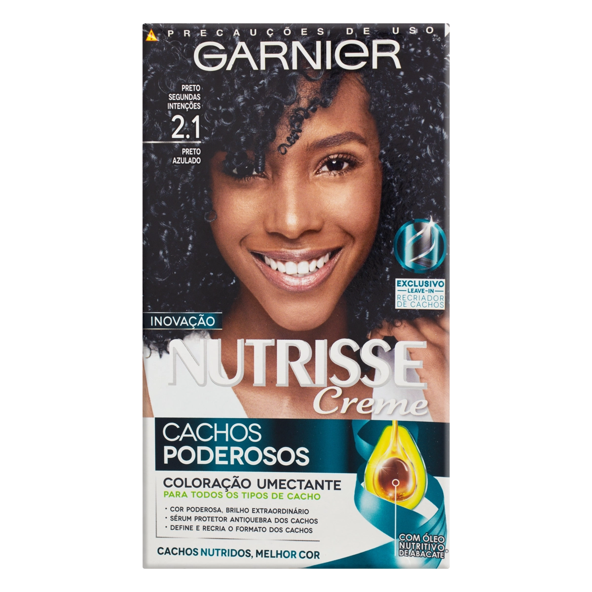 Kit Coloração Umectante Creme 2.1 Preto Azulado Garnier Nutrisse Cachos Poderosos