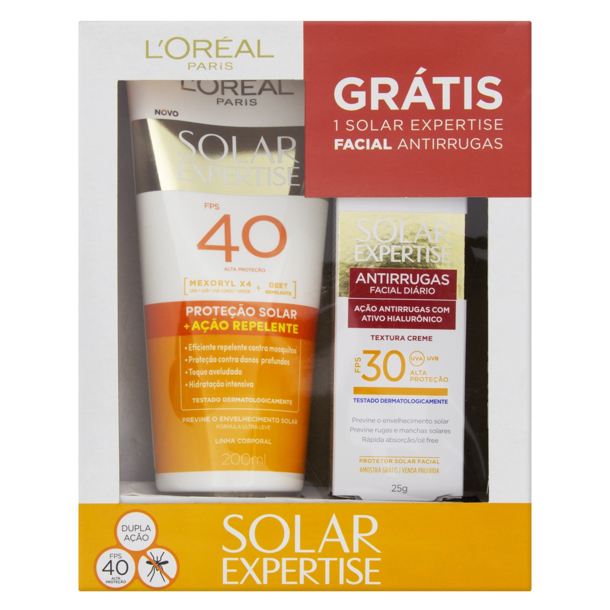 Protetor Solar Ação Repelente Corporal Fps 40 200ml Grátis Protetor Solar Antirrugas Facial Fps 30 2