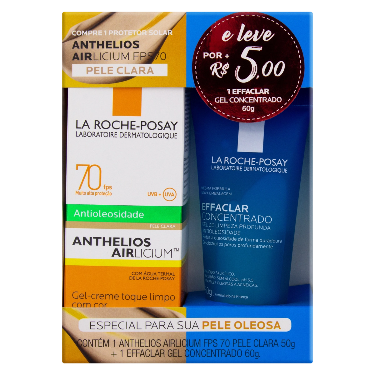 Kit Protetor Solar Gel Creme Airlicium Com Cor Fps 70 Fp Uva 27 Pele Clara Anthelios 50g Gel De Limp