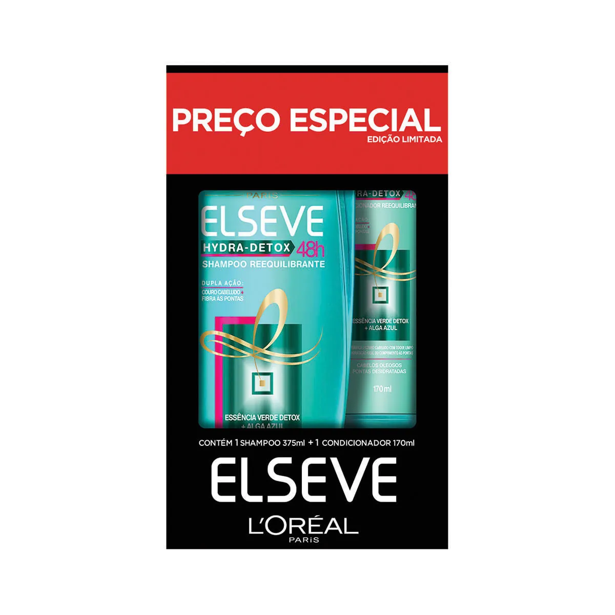 Kit Elseve Shampoo 375ml e Condicionador 170ml Hydra Detox