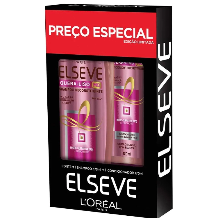 Kit Shampoo 375ml Condicionador 170ml Loréal Paris Elseve Quera Liso