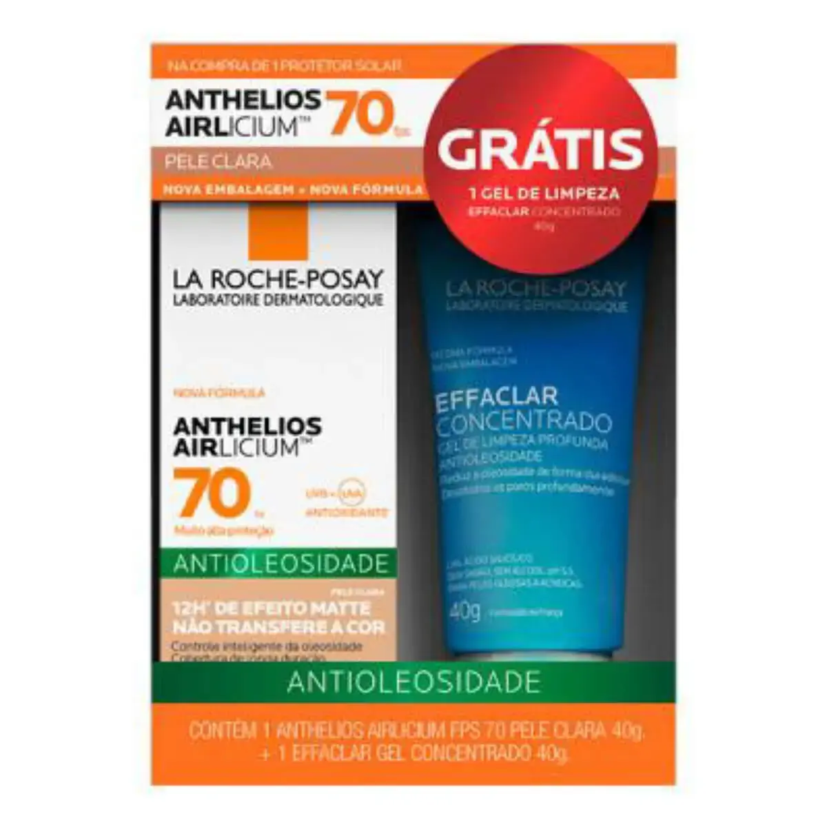 La Roche-Posay Kit Anthelios Airlicium FPS70 Pele Clara 40g + Effaclar Gel 40g