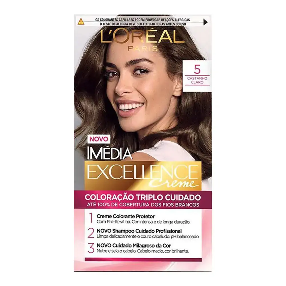 Kit Coloração Creme 5 Castanho Claro Loréal Paris Imédia Excellence Grátis Condicionador Cuidado Mil