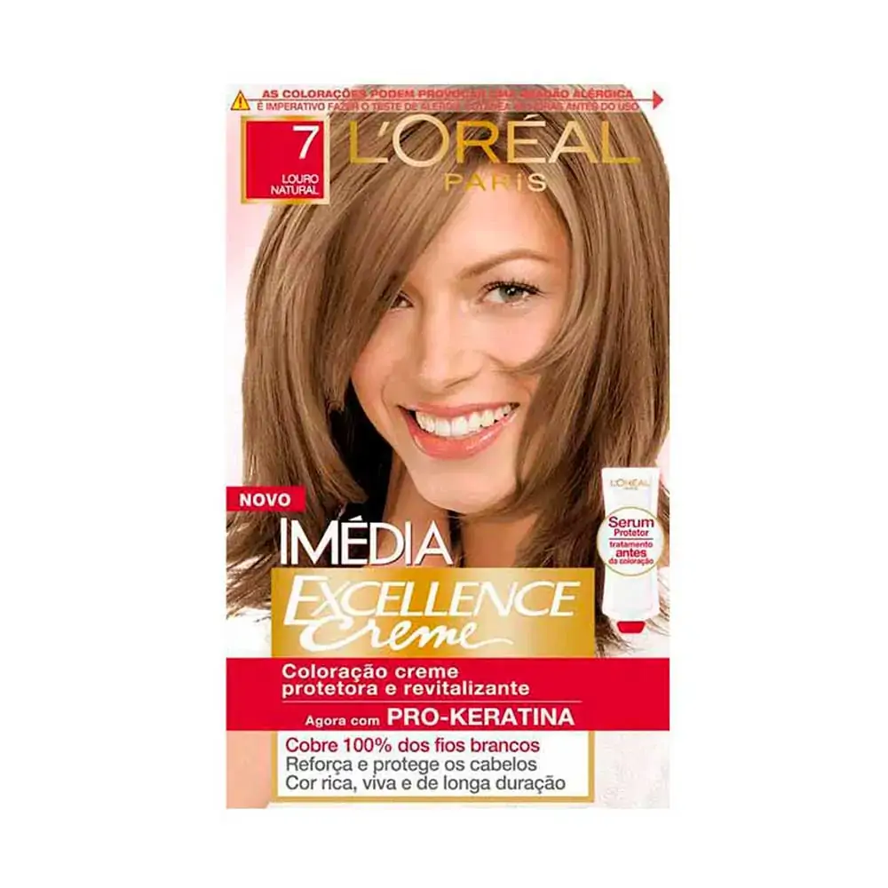 Kit Coloração Creme 7 Louro Natural Loréal Paris Imédia Excellence Grátis Condicionador Cuidado Mila