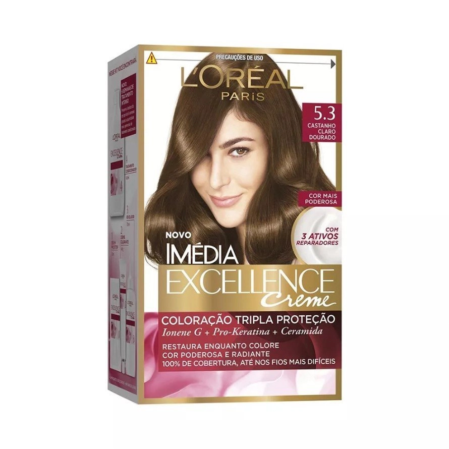 Kit Coloração Creme 5.3 Castanho Claro Dourado Loréal Paris Imédia Excellence Grátis Condicionador C
