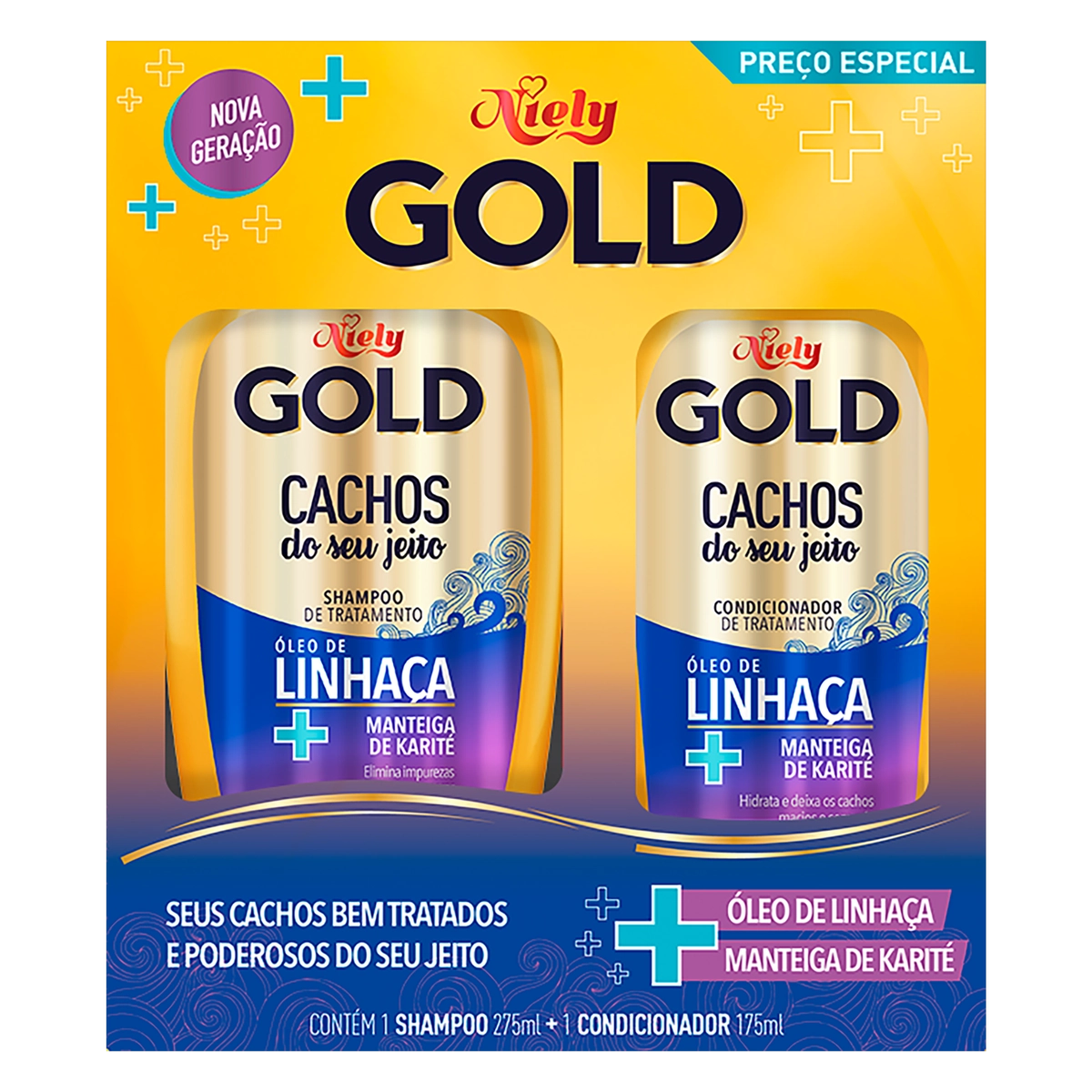 Kit Niely Gold Cachos Shampoo 275ml + Condicionador 175ml