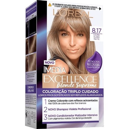 Tinta Imedia Excellence Blonde Supreme 8.17 Louro Claro Matte Loreal