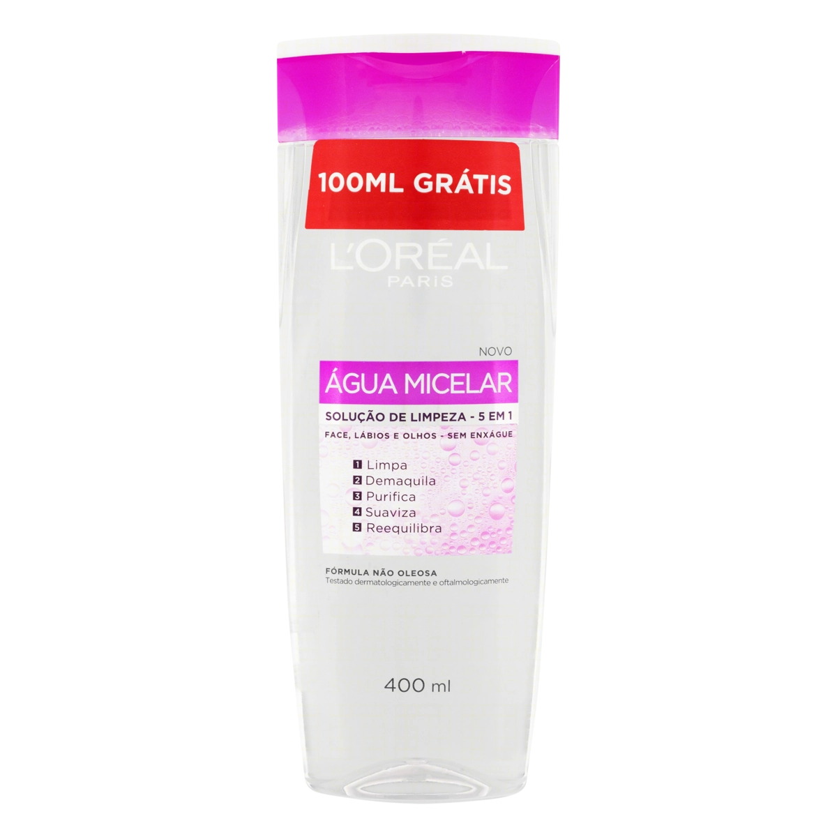 água Micelar Solução De Limpeza Loréal Paris Frasco 400ml Grátis 100ml