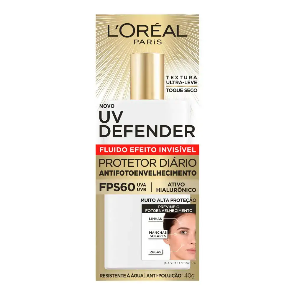Protetor Solar Facial FPS60 L'Oréal Paris UV Defender Fluído 40g