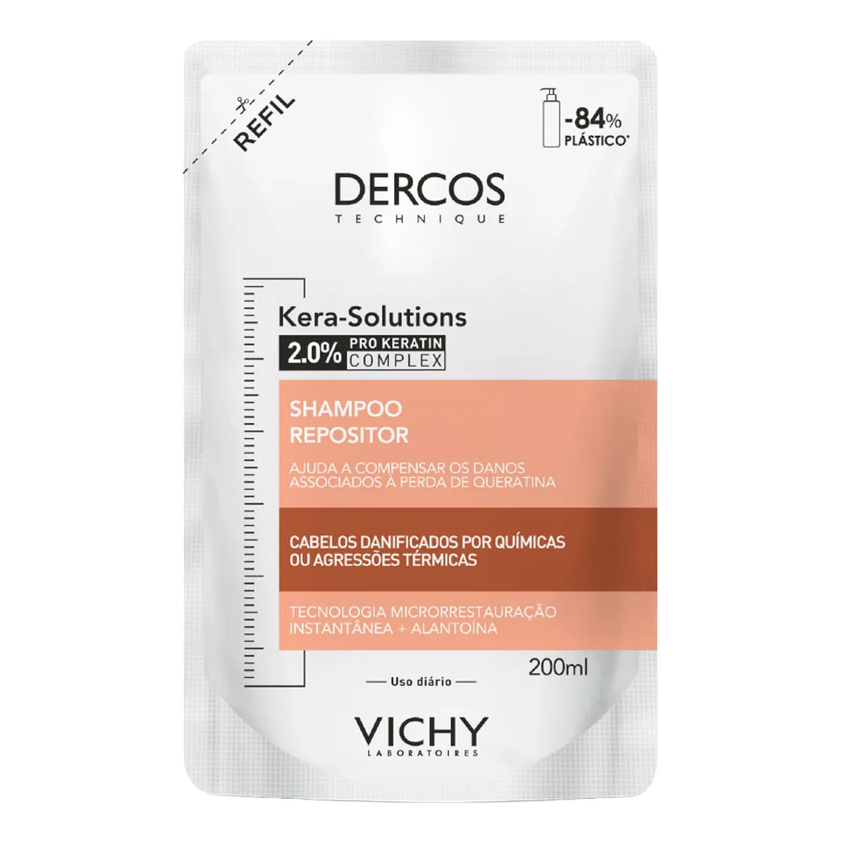 Shampoo Vichy Dercos Kera Solutions Sachê 200ml Refil
