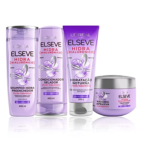 Kit Loréal Paris Elseve Hidra Hialurônico Shampoo Condicionador Tratamento Creme Noturno