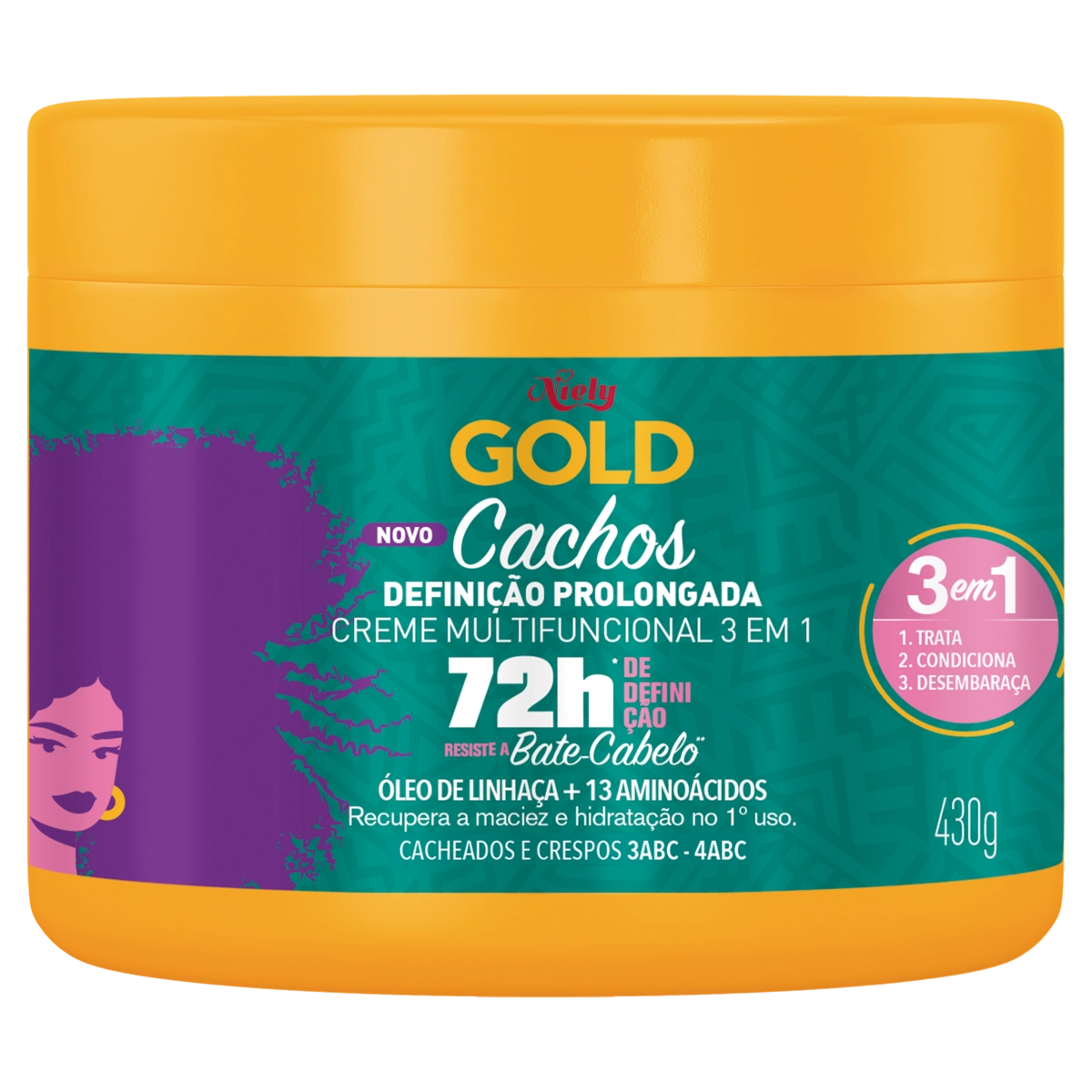 Creme Multifuncional 3 Em 1 Niely Gold Cachos Definição Prolongada Pote 430g