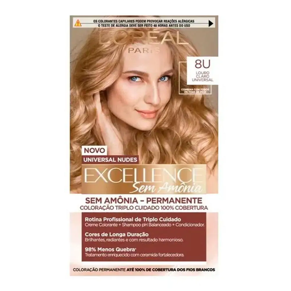 Kit Coloração Creme 8u Louro Claro Loréal Paris Imédia Excellence Universal Nudes