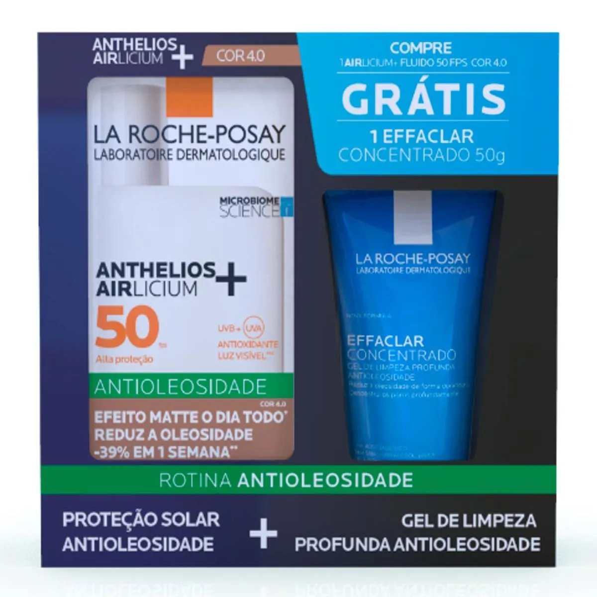 Kit Protetor Solar Facial Com Cor Anthelios Airlicium Cor 4.0 Fps50 40ml Gel De Limpeza Facial Effac