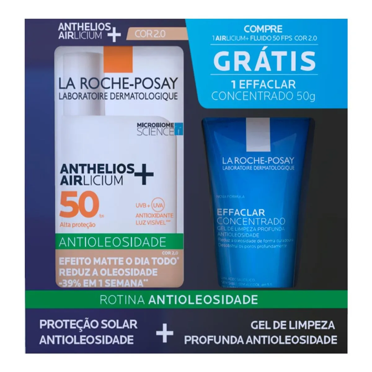 Kit La Roche-Posay Protetor Solar Facial FPS 50 Anthelios Aircilium+ 2.0 40g + Gel de Limpeza Effacl