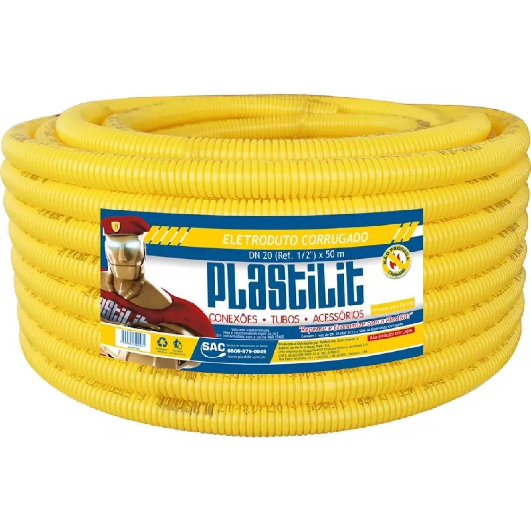Eletroduto Corrugado Leve DN 20 1/2   50m Plastilit
