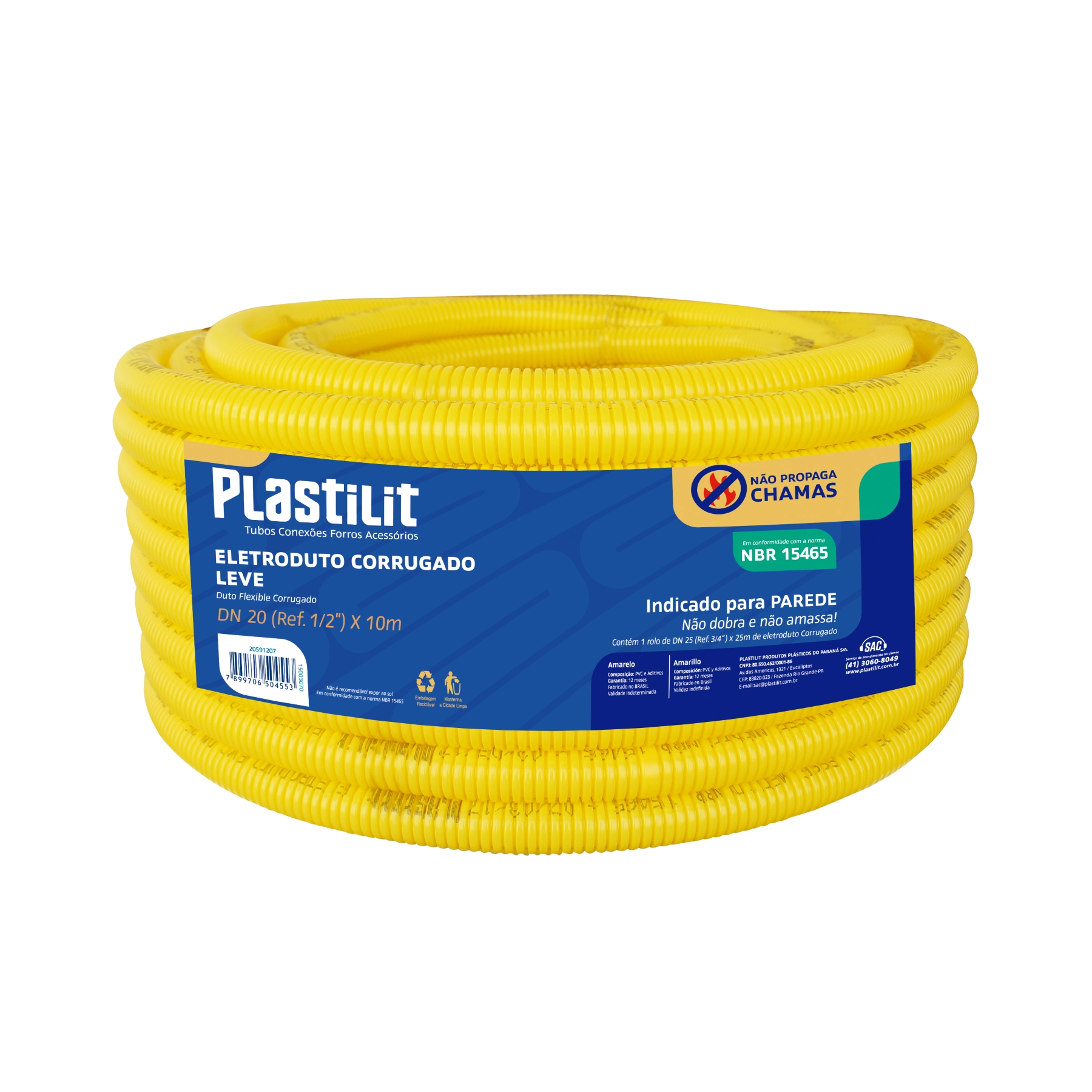 Eletroduto Corrugado Leve DN 20 1/2   10m Plastilit
