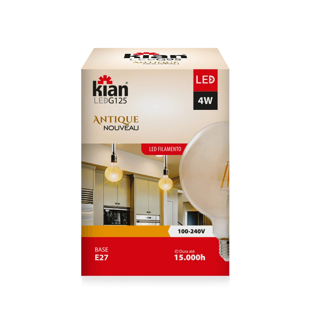Lâmpada Led Filamento G125 4w 2200k Bivolt E27 - Kian