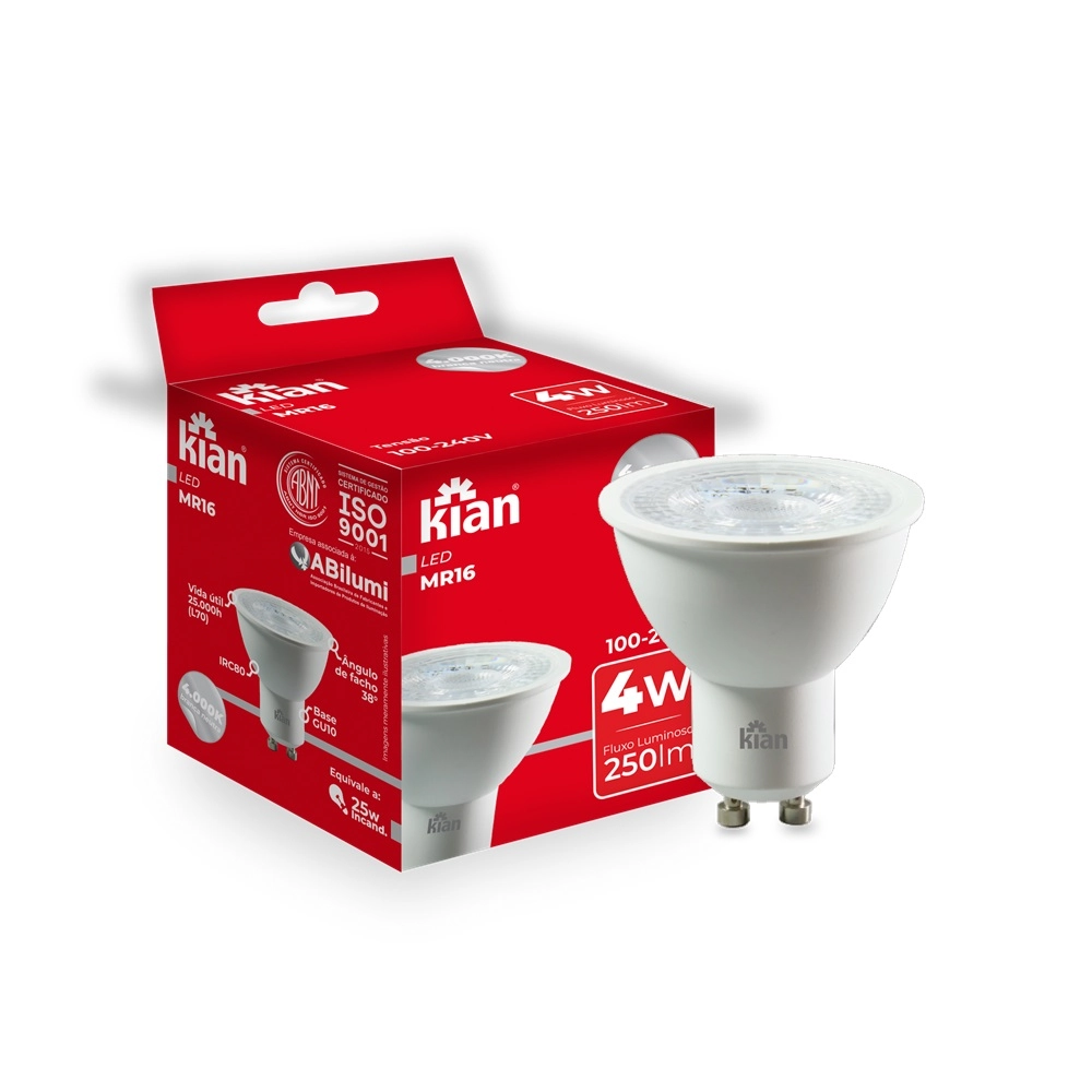 Lâmpada Led Mr16 4w 4000k Bivolt Gu10 - Kian