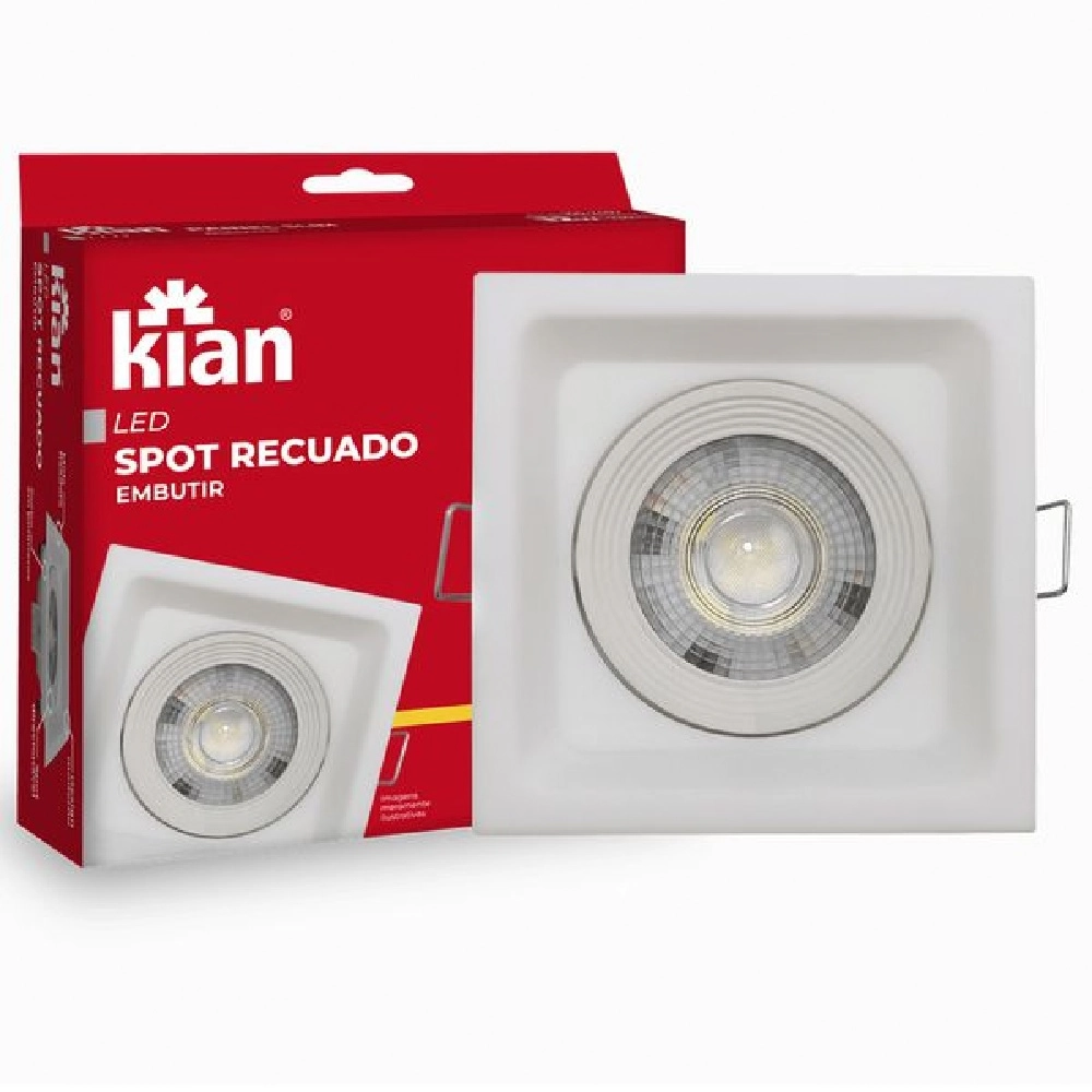Spot Led Recuado Quadrado Branco 5w 3000k - Kian