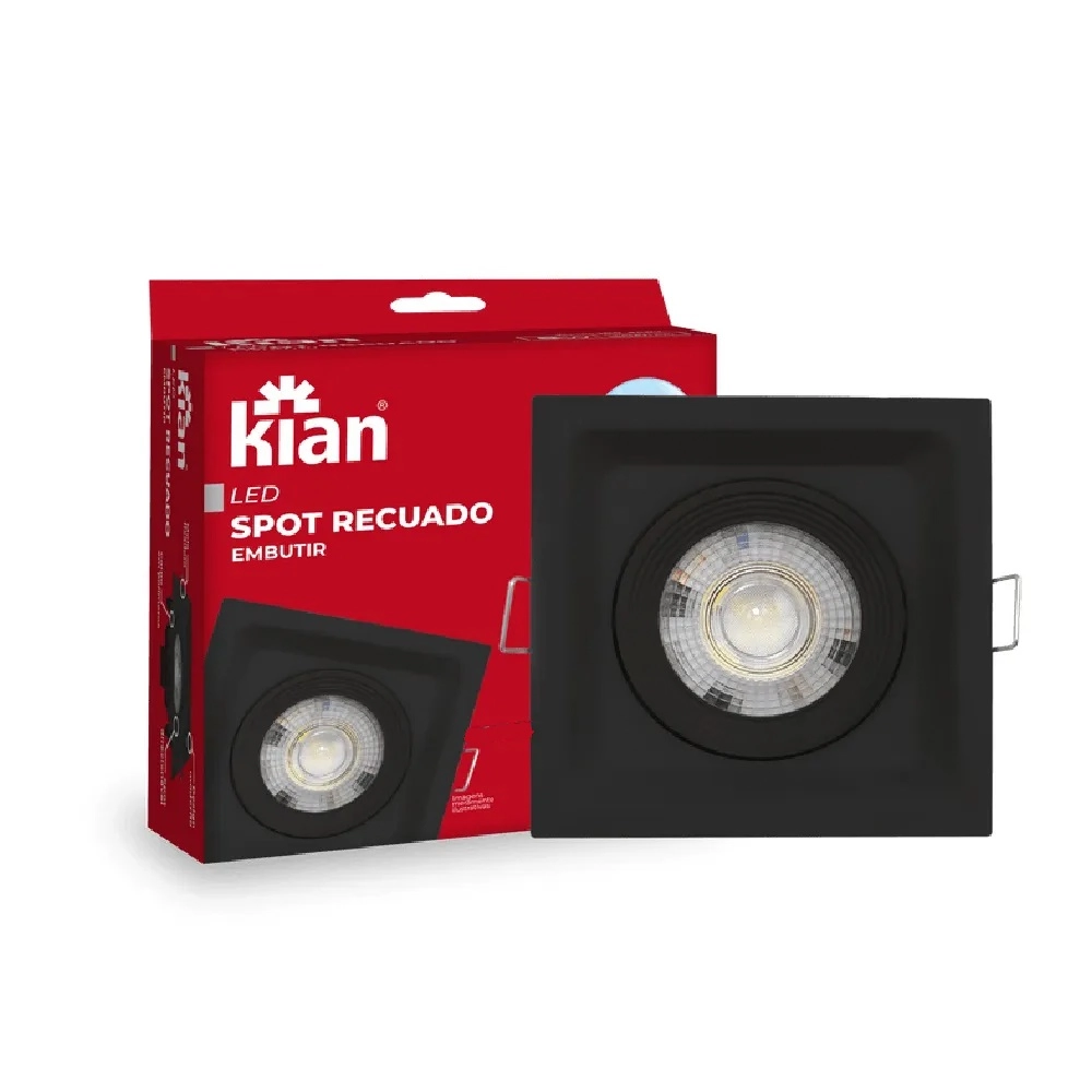 Spot Led Recuado Quadrado Preto 5w 3000k - Kian