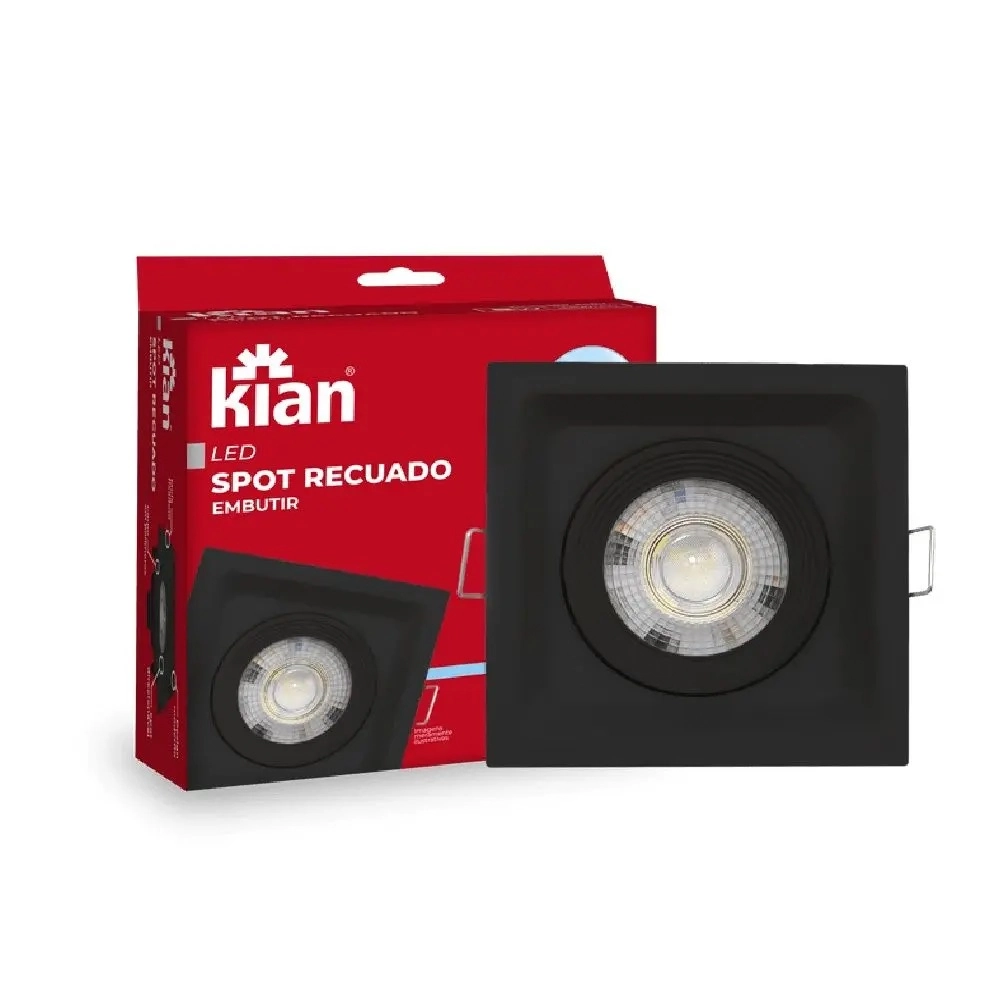 Spot Led Recuado Quadrado Preto 5w 6000k - Kian