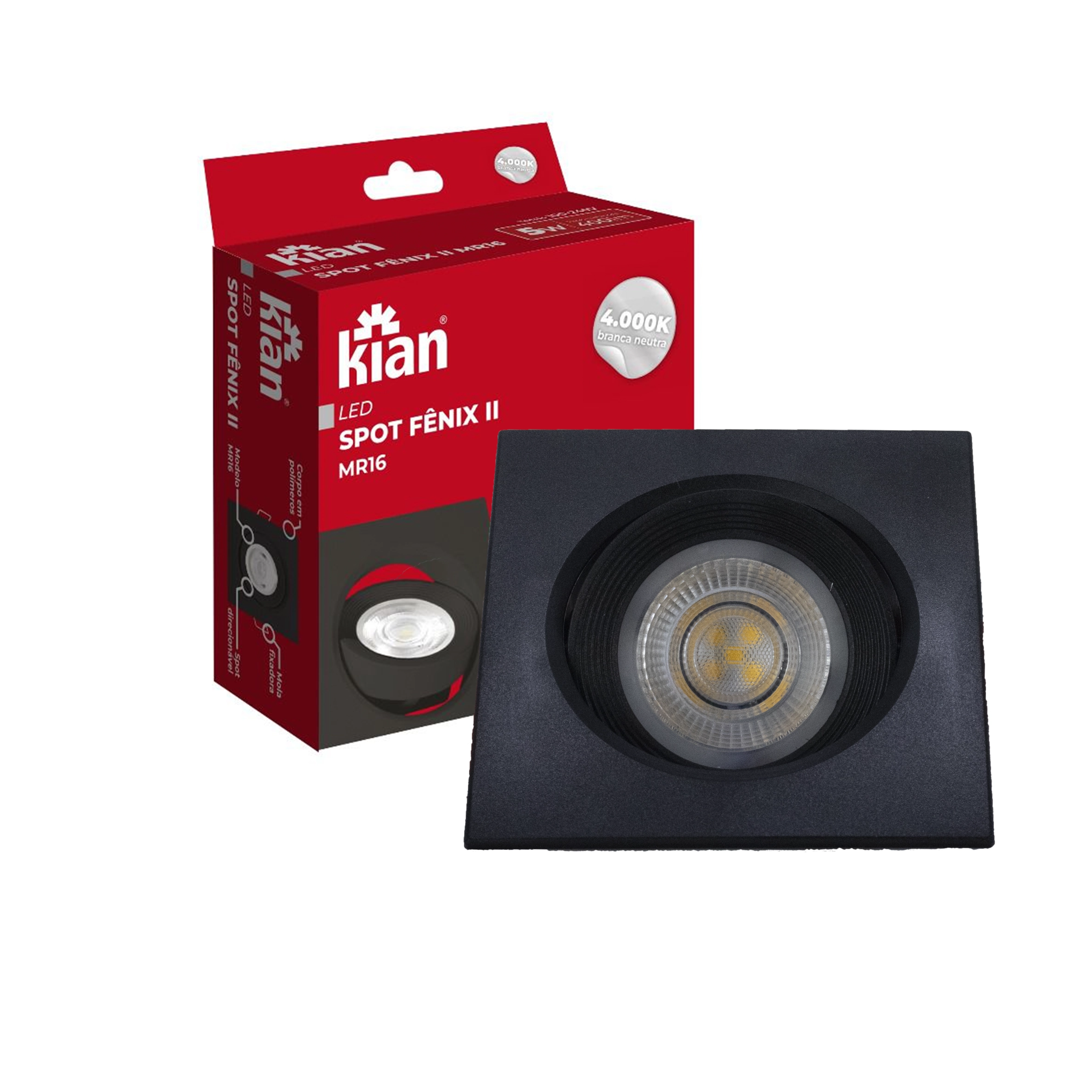 Spot Led Quadrado 5w Preto Branco Neutro 4000k Bivolt