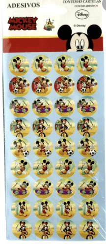 Kit c/ 3 Cartela Adesivos Mickey 1, Formatos Redondo Pequeno, Ma ADE-MIC-1, +3 anos - 148157