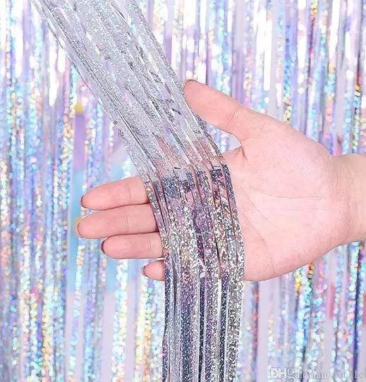 Cortina De Fita Holografica Brilho 1x2m Prata