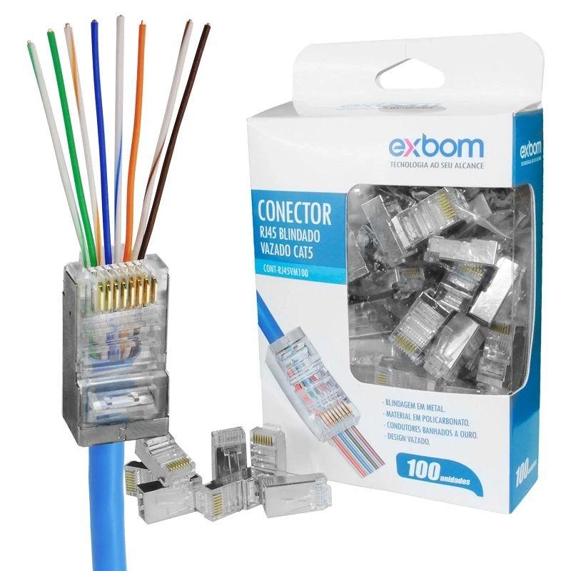 Conectores (rede) Exbom Rj45 Cat5e Vazado Ex-rj45 C/100