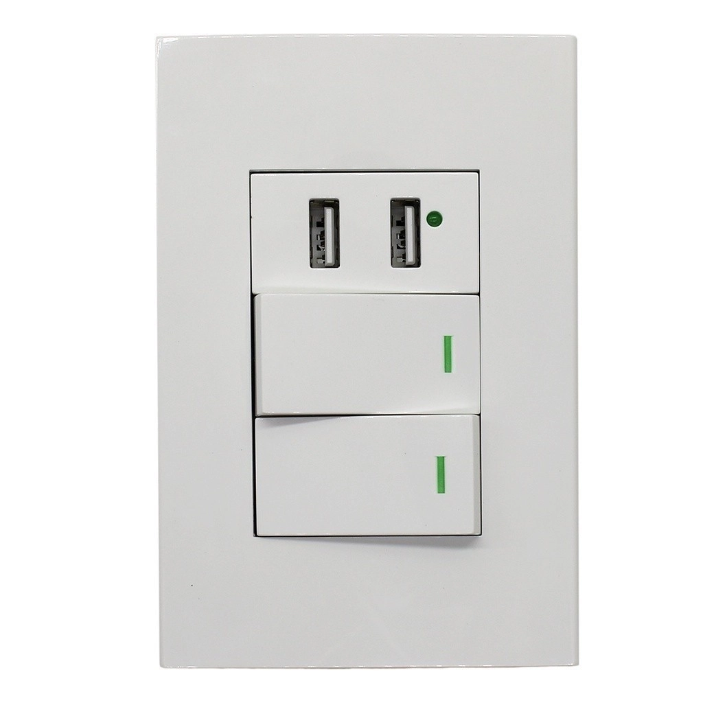Interruptor Duplo De Parede Com 2 Portas Carregador Usb