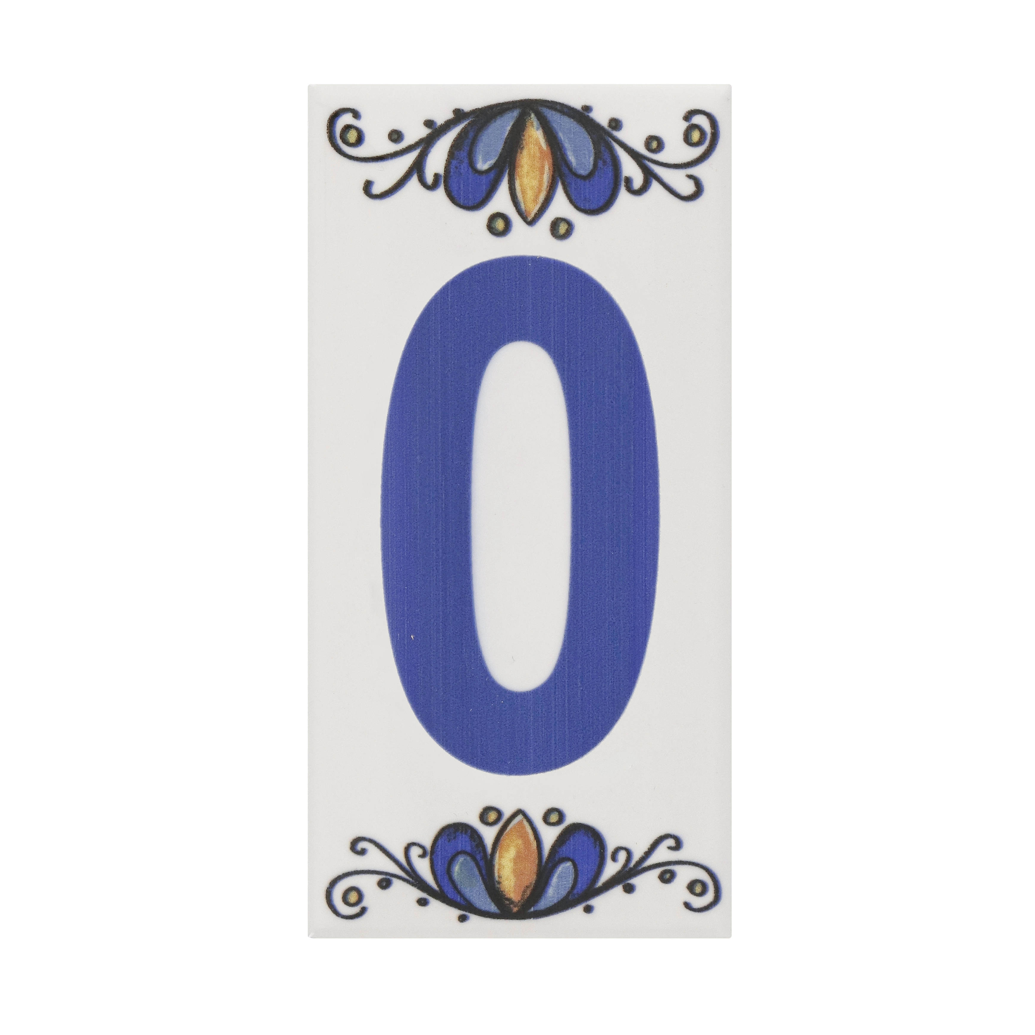 Número Casa "0" 15cm Assentado Cerâmica Azul e Branco