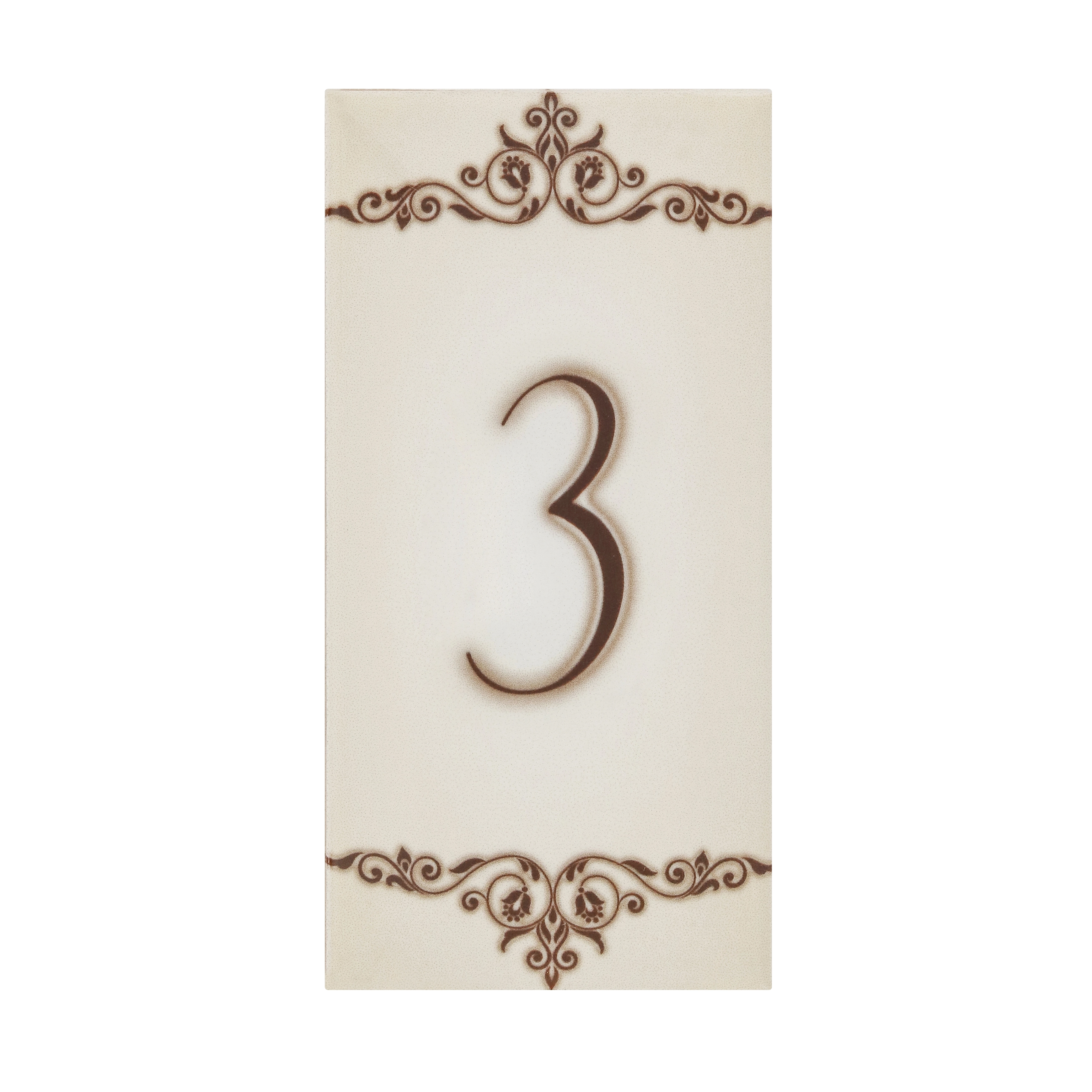 Número Casa "3" 15cm Assentado Cerâmica Bege