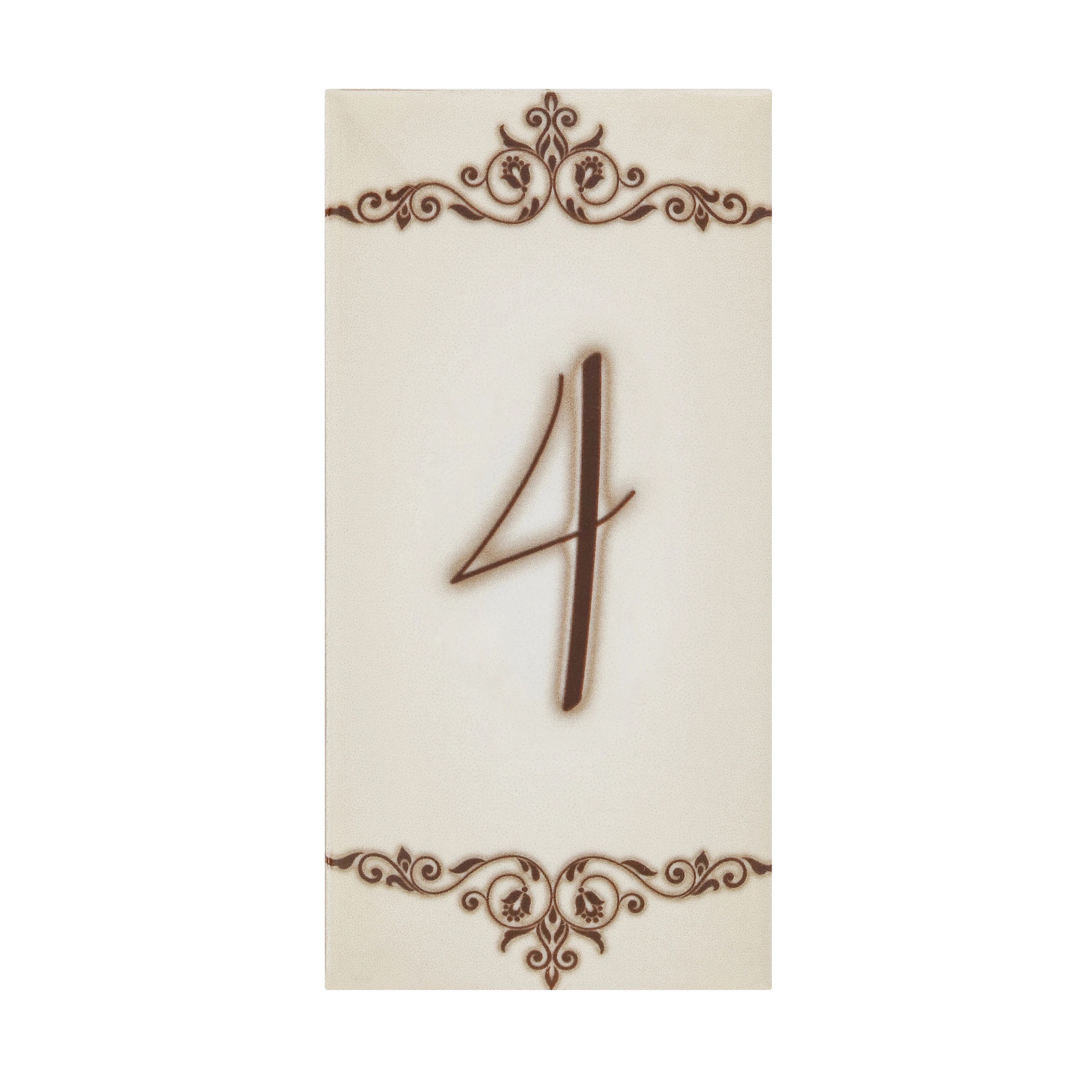 Número Casa "4" 15cm Assentado Cerâmica Bege