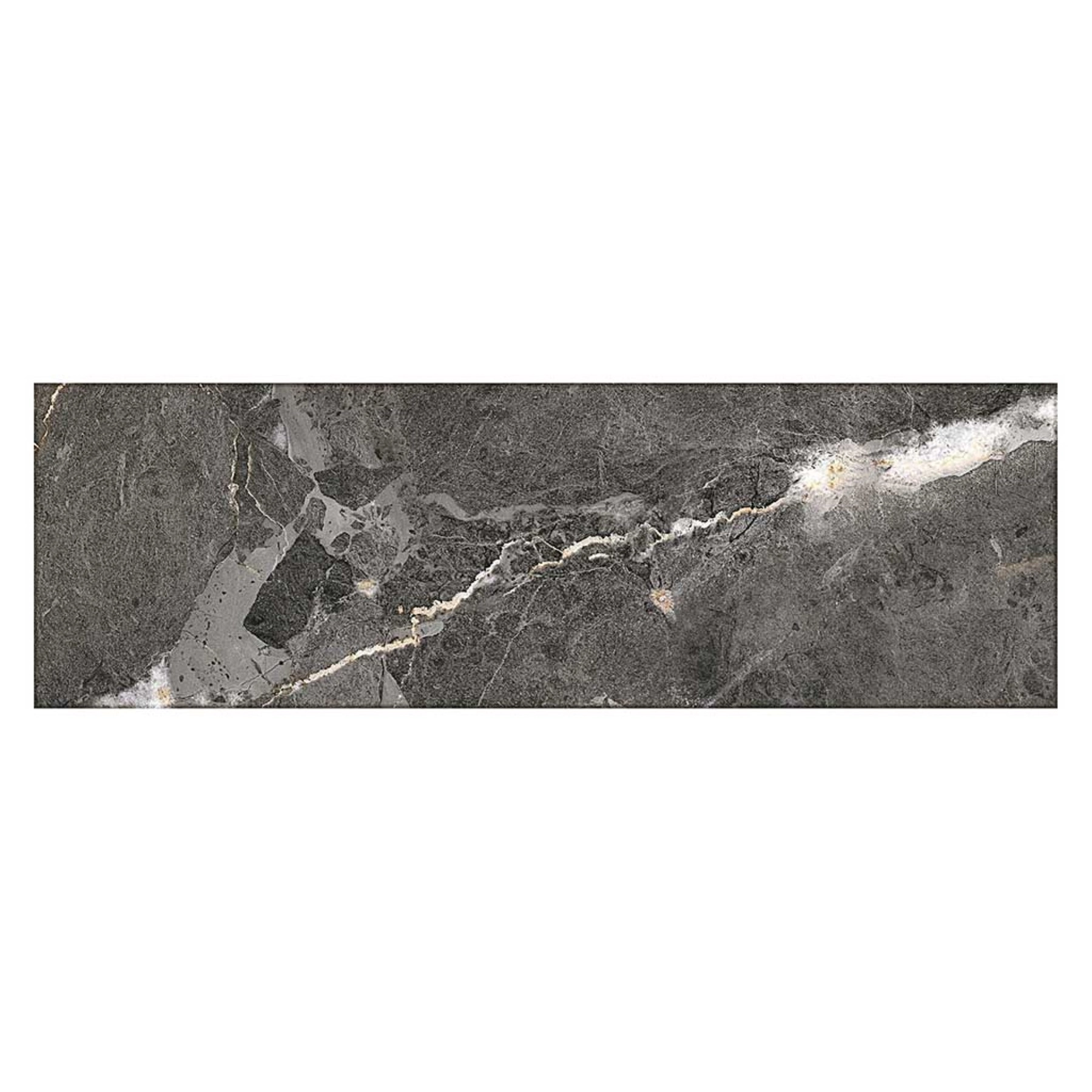 Revestimento de Parede Interno e Externo Marmorizado Acetinado 7,2x22cm Borda Arredondada Brick Nero Gabriella