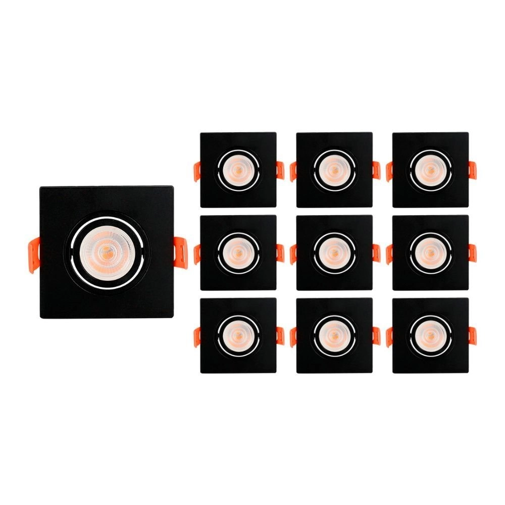 10 Spots De Embutir Plano Mbled Para 1 Lâmpada Mr11 Quadrado Preto