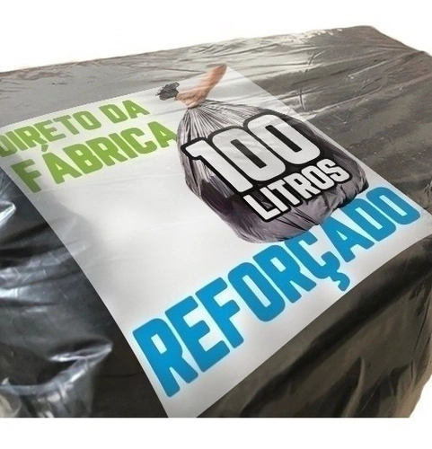 500 Un Saco De Lixo 100 Litros Preto Reforçado Preto