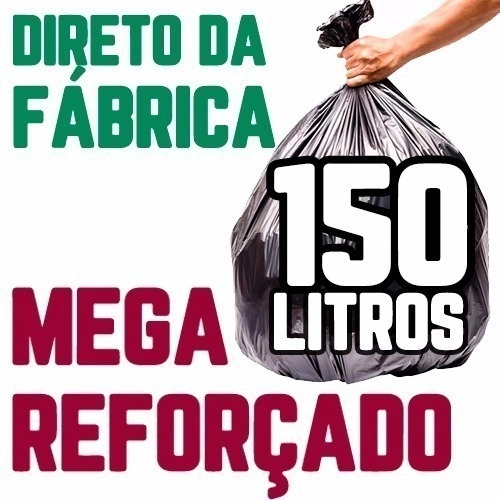 Kit C/ 3 Saco De Lixo 150 Litros 100 Un Preto Mega Reforçado Preto