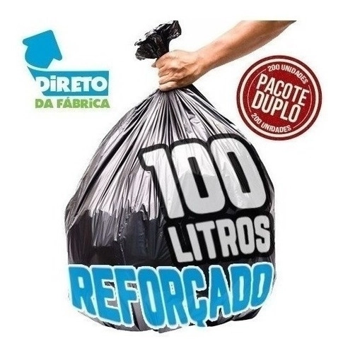 Saco De Lixo 100 Litros 200 Un Preto Reforçado Preto
