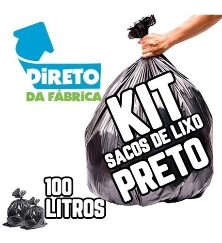 Saco De Lixo 100 Litros 300 Un Preto Reforçado Preto