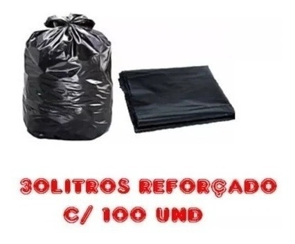 Saco De Lixo 30litros C/ 100 Un Preto Reforçado Preto