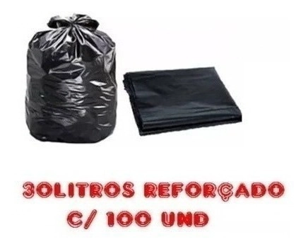 Saco De Lixo 30litros C/ 100 Un Preto Reforçado Preto