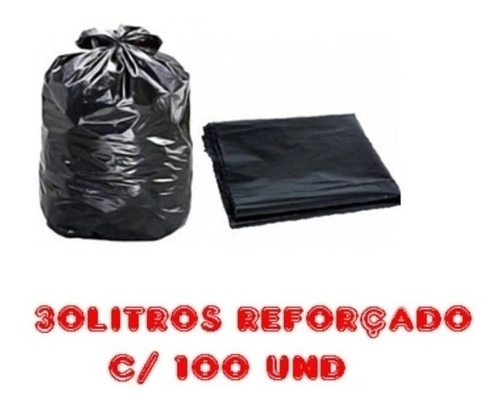 Saco De Lixo 30l Preto Reforçado 100 Unidades Fabricante Preto