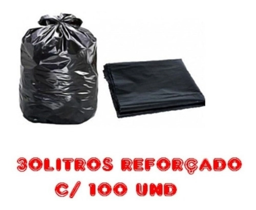 Saco De Lixo 30l Preto Reforçado 100 Unidades Fabricante Preto