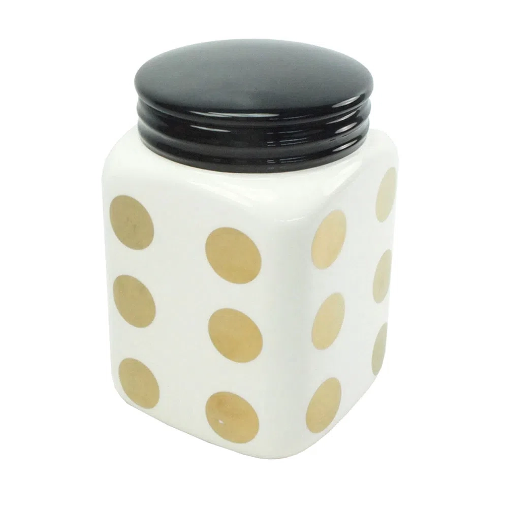 Pote Ceramica Dourado Branco 9.5x9.5x15cm Ln0030 Btc