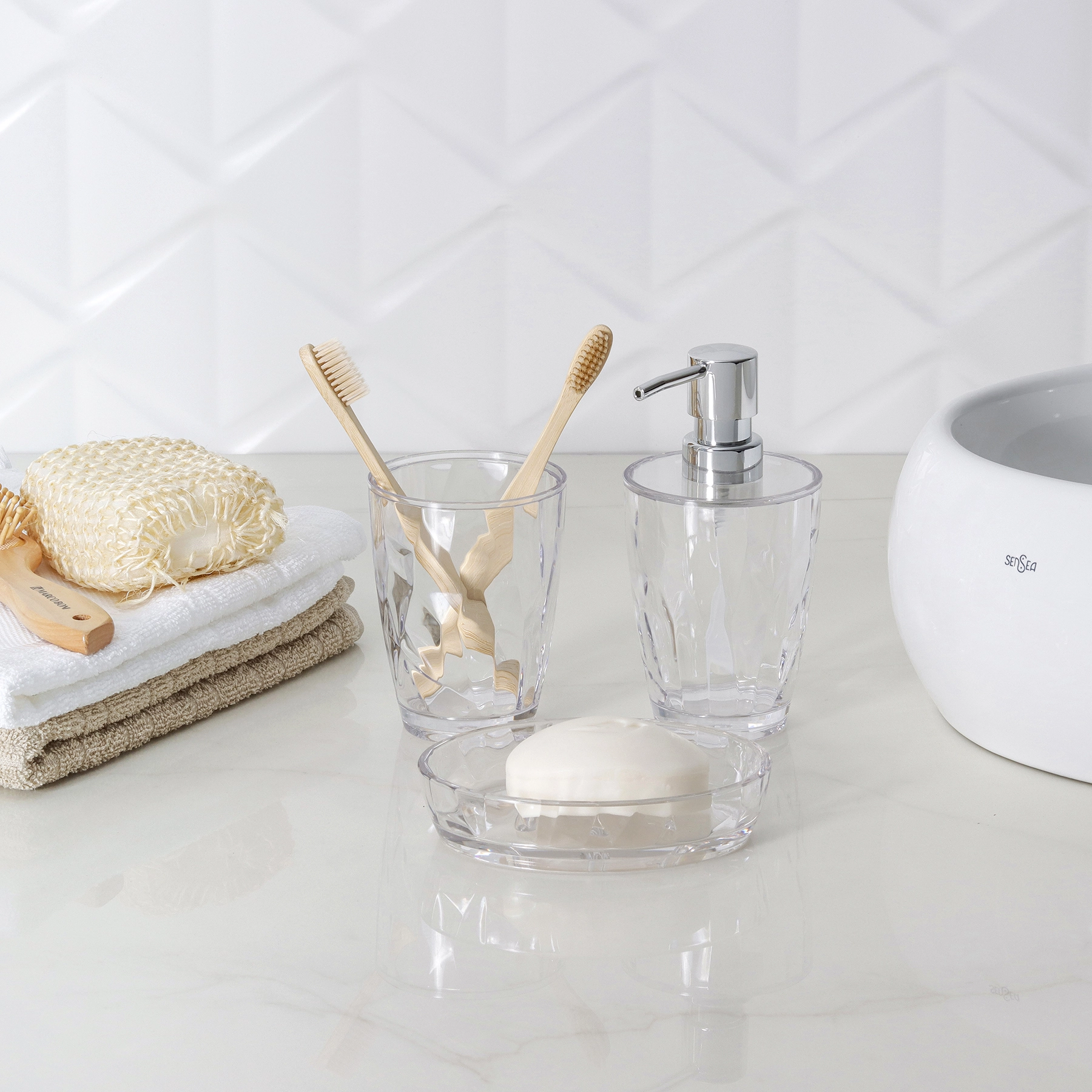 Kit Acessórios de Bancada 3 peças Acrílico Incolor Toilet Mabruk